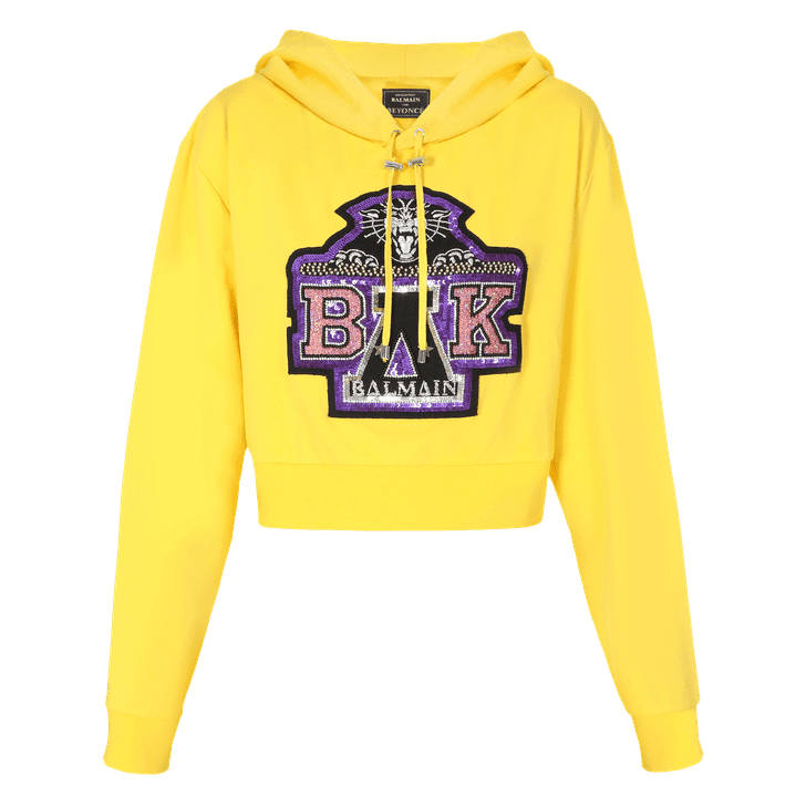Shop the Exact Balmain For Beyonc Cropped Yellow Hoodie Your