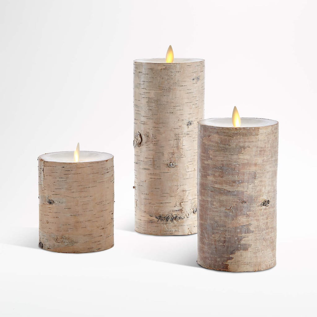 Faux Candles to Set a Mood: White Birch Flameless Pillar Candles