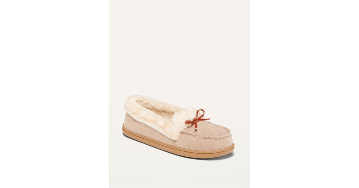 WaterRepellent FauxFurLined Moccasin Slippers Cheap Slippers For