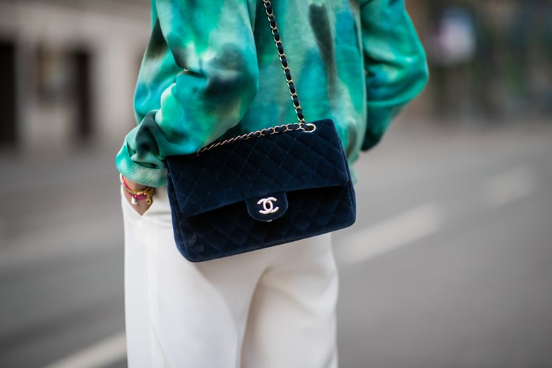 Chanel small green velvet flap bag