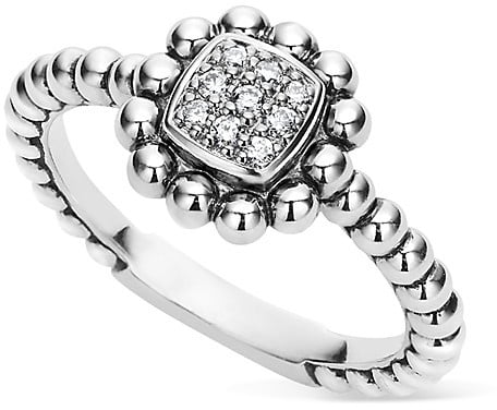 Lagos Sterling Silver Caviar Spark Diamond Square Ring