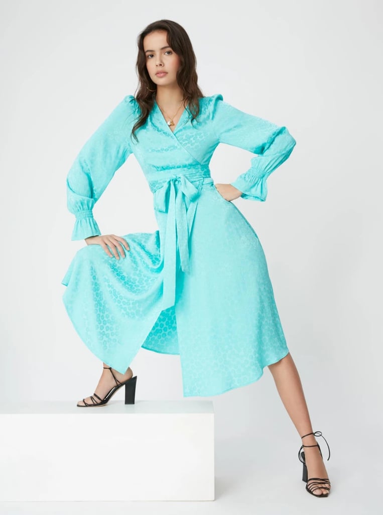 Kitri Claire Mint Daisy Jacquard Wrap Dress