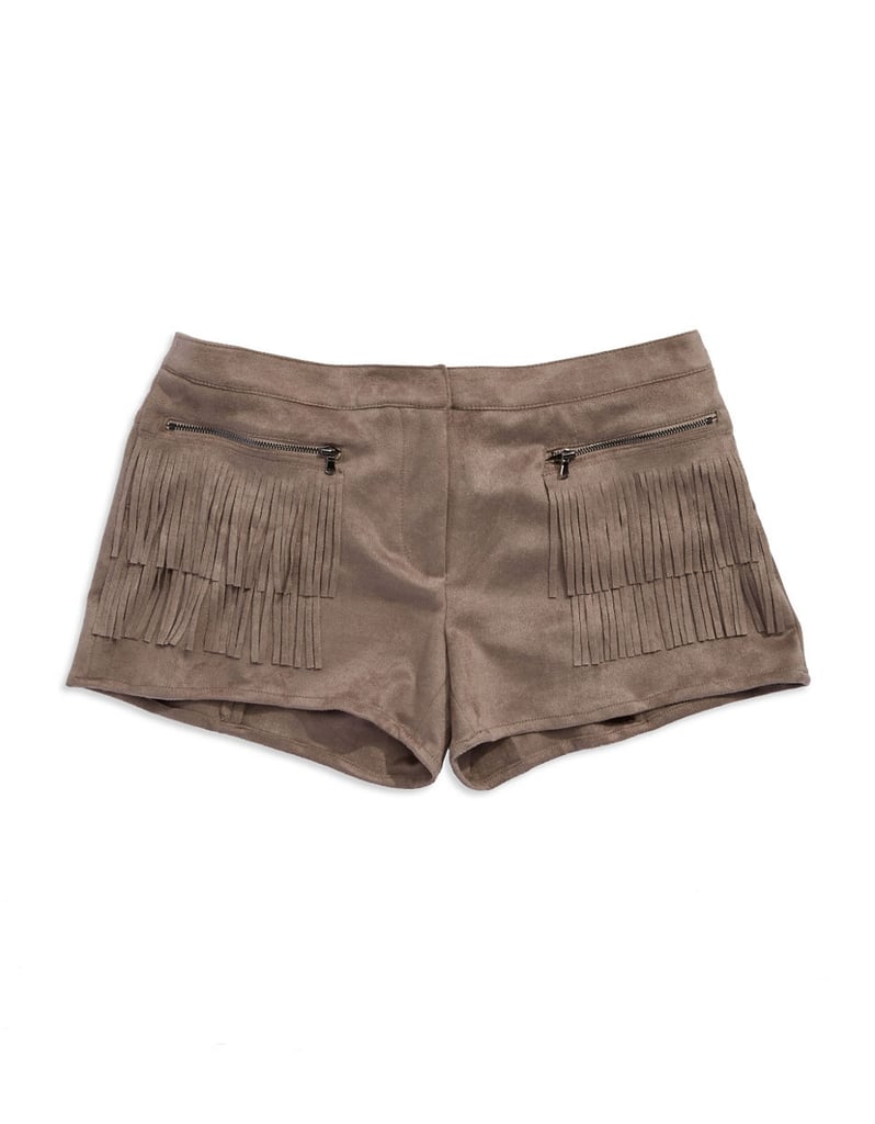 brown suede fringe shorts