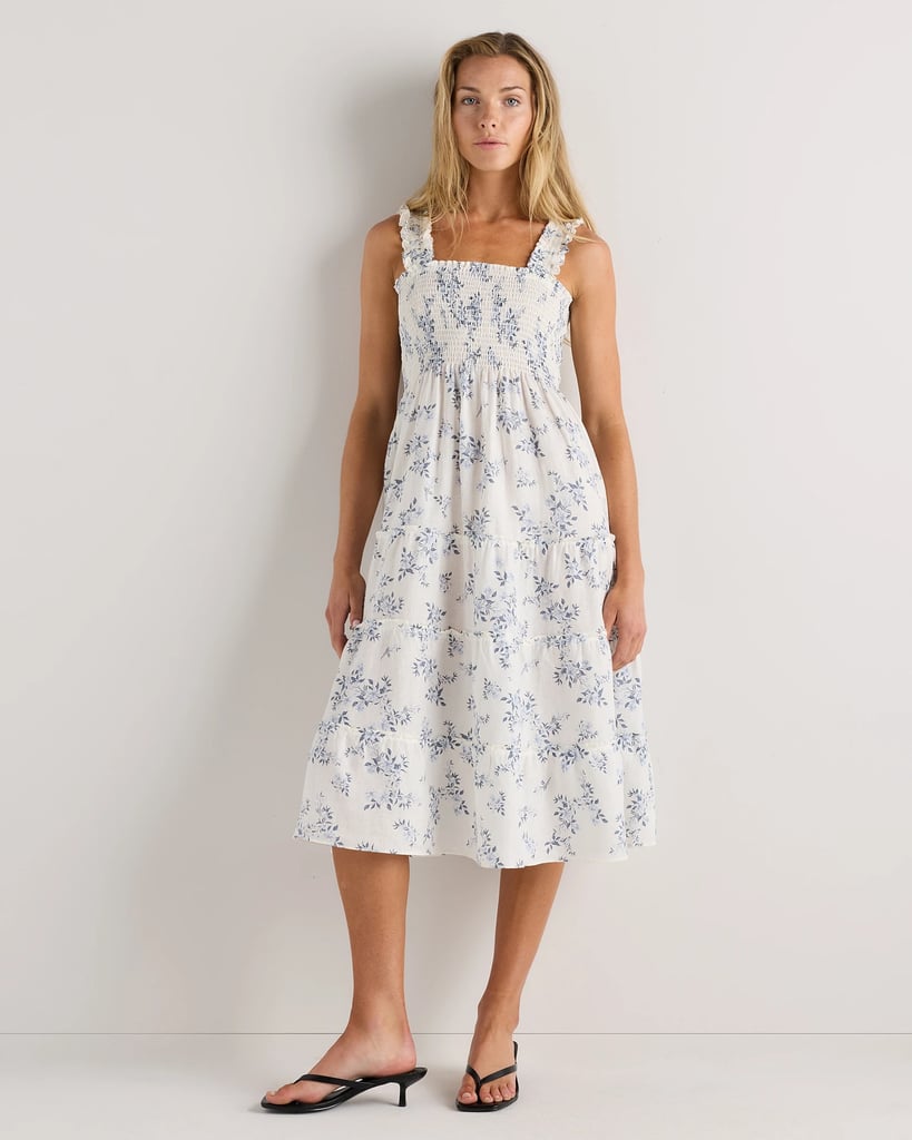 European Linen Smocked Midi Dress