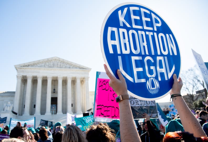 Pro-choice activists supporting legal access to abortion protest during a demonstration outside the US Supreme Court in Washington, DC, March 4, 2020, as the Court hears oral arguments regarding a Louisiana law about abortion access in the first major abo