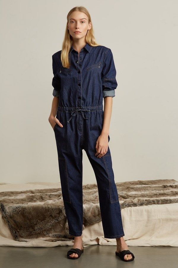 Genuine People Cinched Waist Denim Jumpsuit