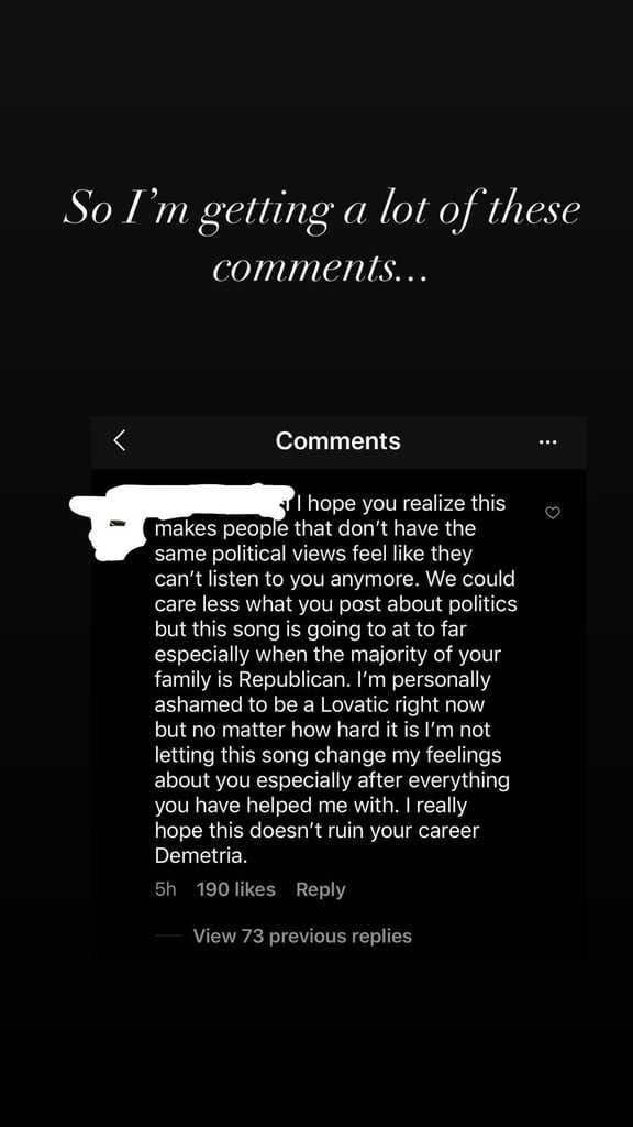 Demi Lovato's IGS of "Commander in Chief" Fan Criticism