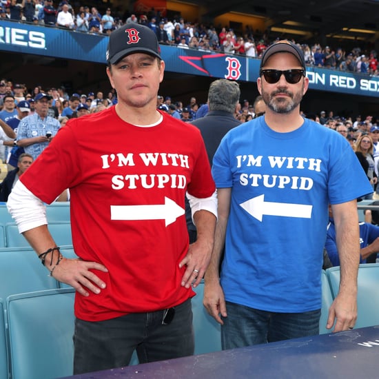 Matt Damon, Jimmy Kimmel, and Ben Affleck at World Series