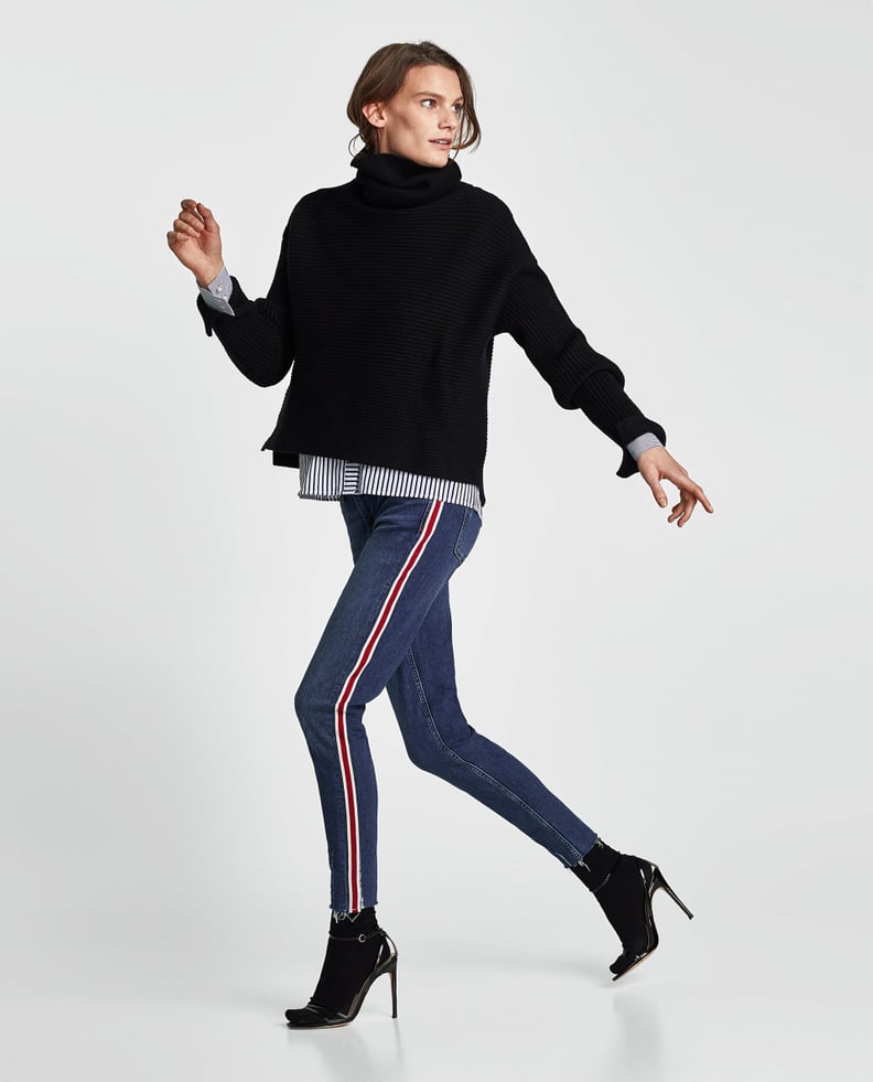 Zara red stripe jeans sale