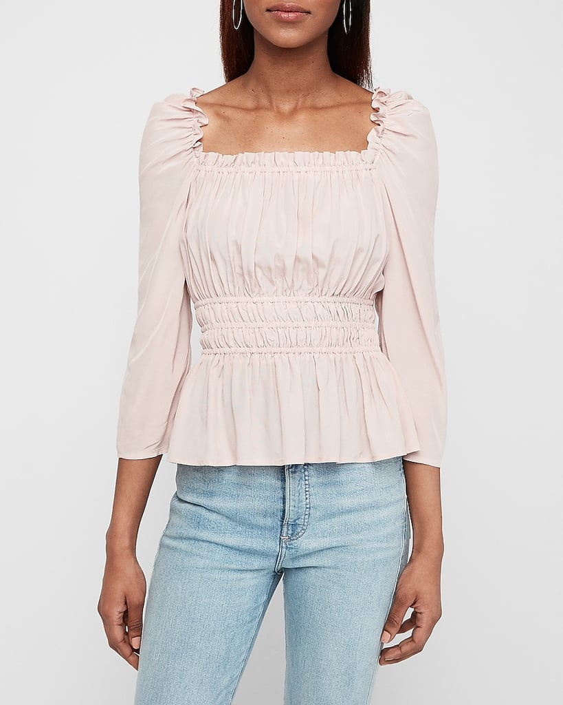 Smocked Puff-Sleeve Top