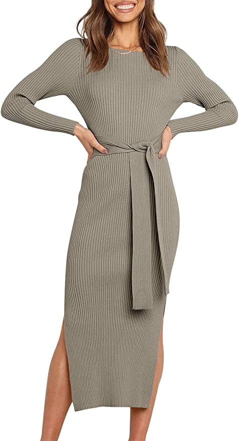 A Sweater Midi Dress: Caracilia Crew Neck Midi Sweater Dress