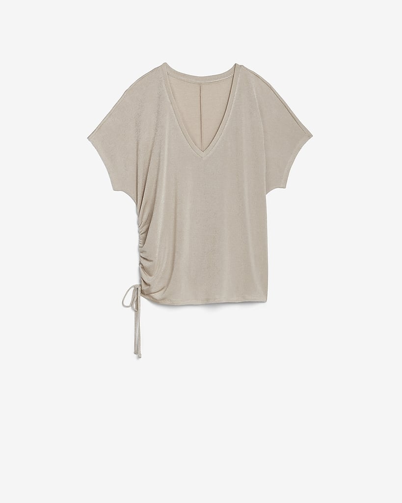 Metallic Cinched V-neck Tee