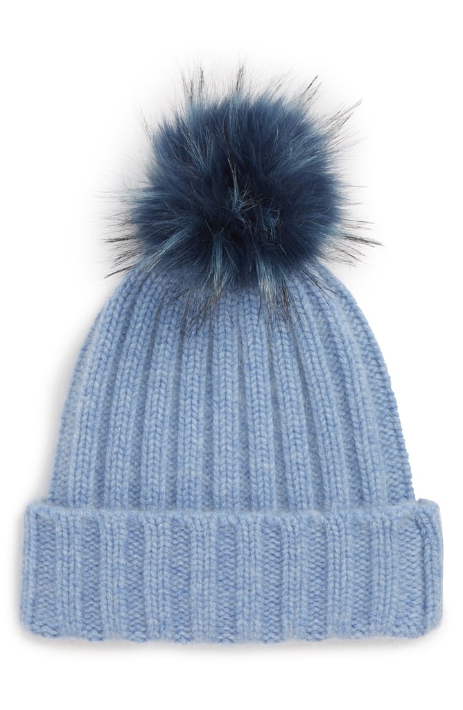 Cashmere Beanie With Faux Fur Pom