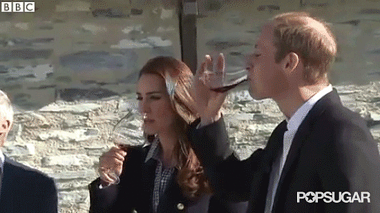 Kate polishing off a big glass of wine.