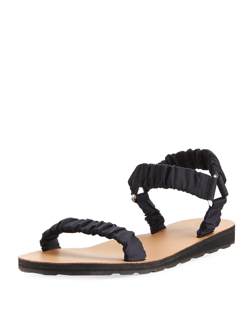 The Row Egon Ruched Nylon Flat Sandal | Mary-Kate Olsen Wearing The Row Sandals | POPSUGAR 