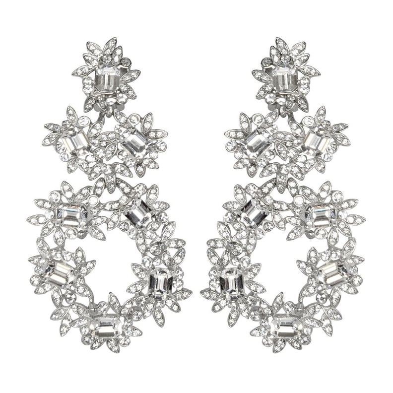 Kenneth Jay Lane Silver Crystal Flower Earrings