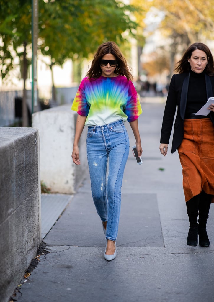 A simple tie-dyed tee in a bright colour is all you need to give jeans some oomph
