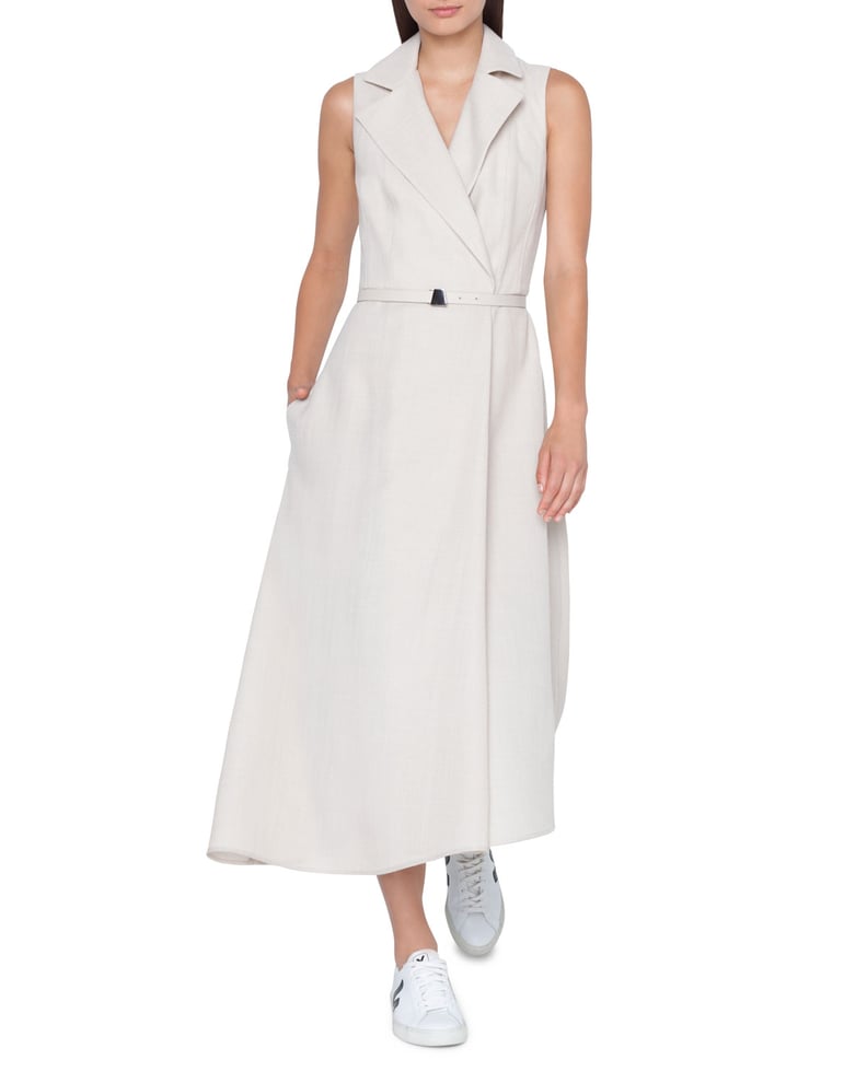 Akris Belted Sleeveless Wool-Crepe Trench Dress