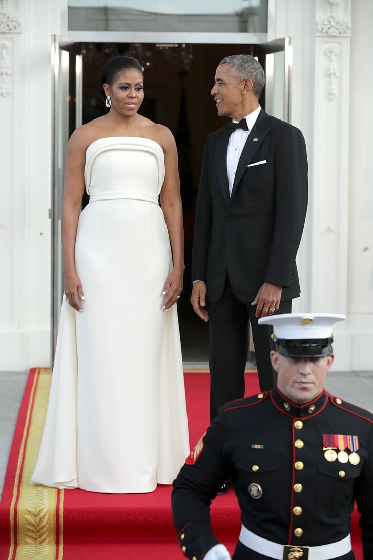 Michelle Obama's White Gown at State Dinner August 2016 | POPSUGAR ...