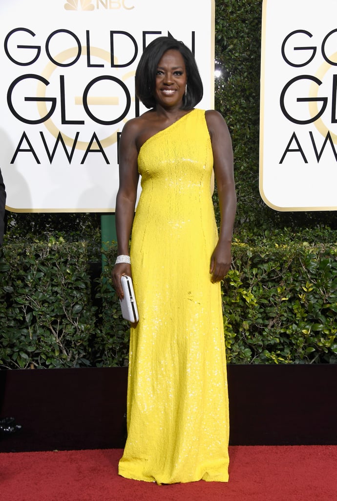 Viola Davis in a Michael Kors Collection one-shouldered dress, Stuart Weitzman shoes, and more than 90 carats of Harry Winston diamonds in 2017.