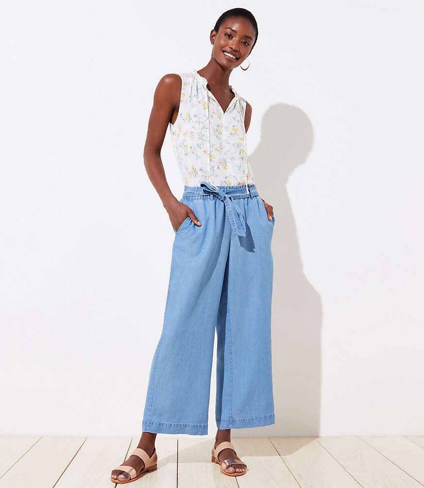 Loft Chambray Tie Waist Wide Leg Pants