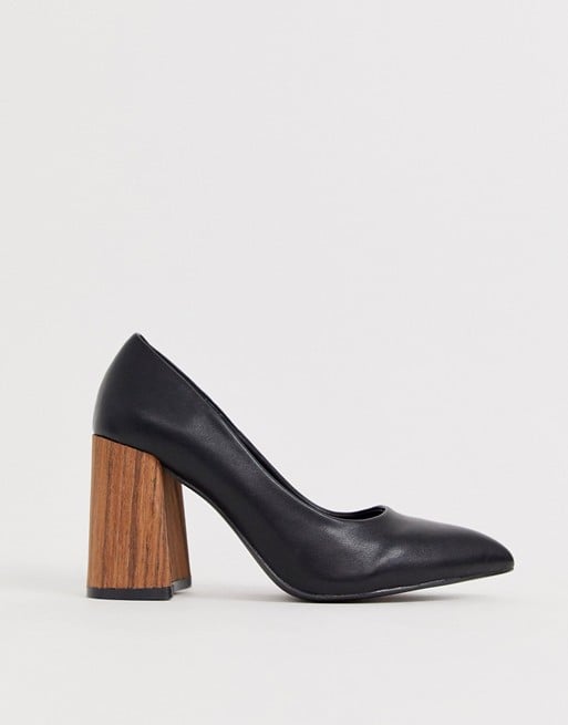 Exclusive Eden Black Wood Heeled Shoes