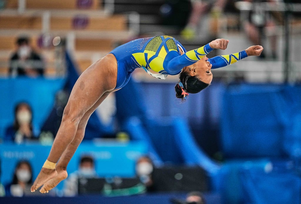 Rebeca Andrade on Floor at the Tokyo Olympics Women's Gymnastics All-Around Final