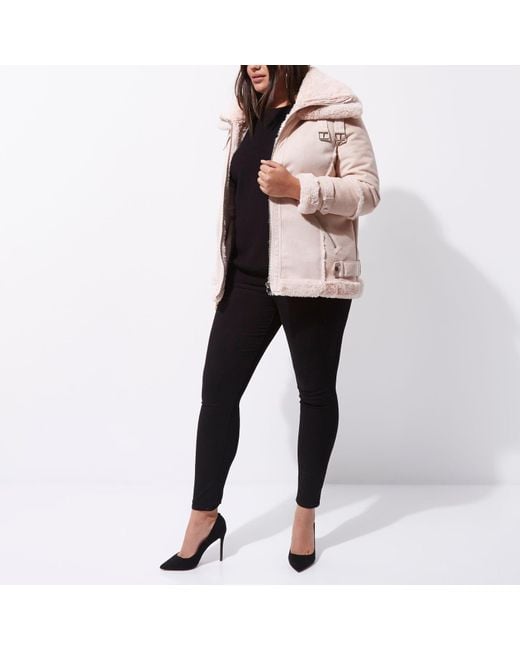 pink faux fur aviator jacket