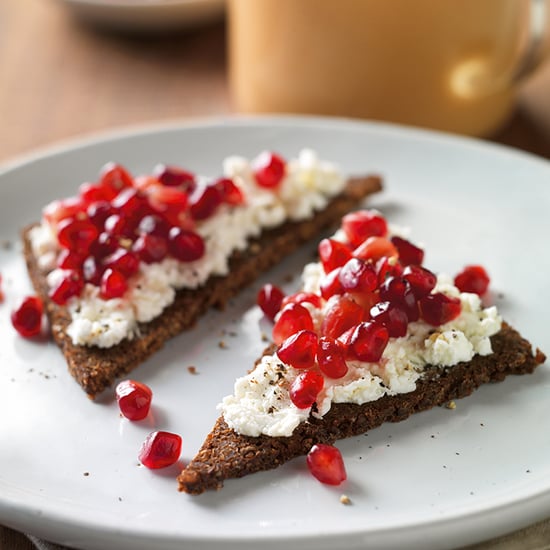 Pomegranate and Goat Cheese on Pumpernickel Toast