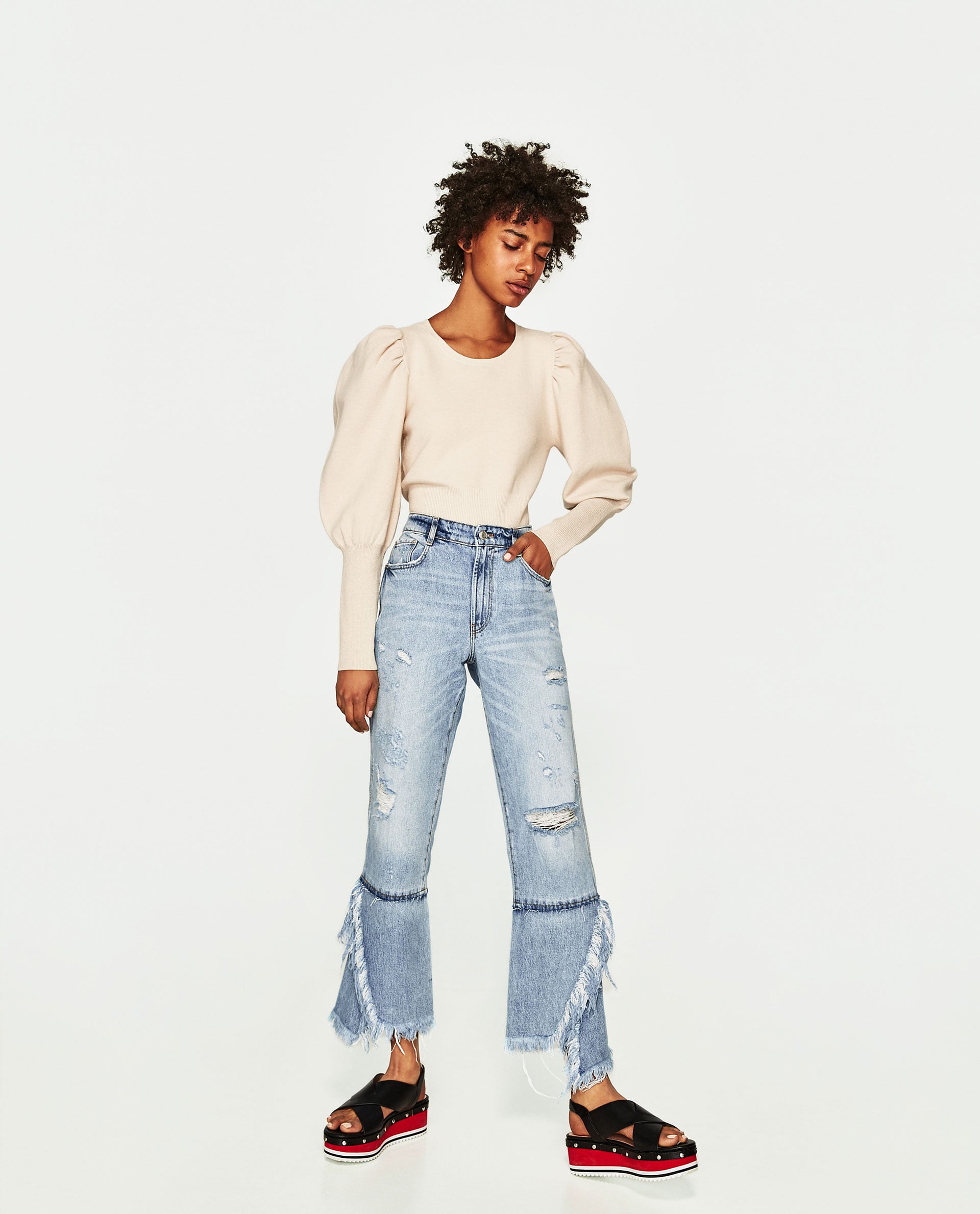 Zara top frayed jeans