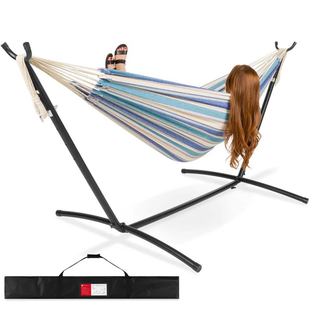 Best Choice Products 2-Person Brazilian-Style Cotton Double Hammock Bed w/ Carrying Bag, Steel Stand