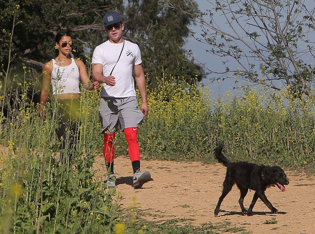 Cute couple Zac Efron and Sami Miró took their dog on a walk at LA's Griffith Park on Sunday.