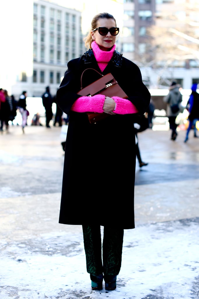 For days that require serious bundling up, you can at least add a playful touch with a peek of bright neon. We love this turtleneck!