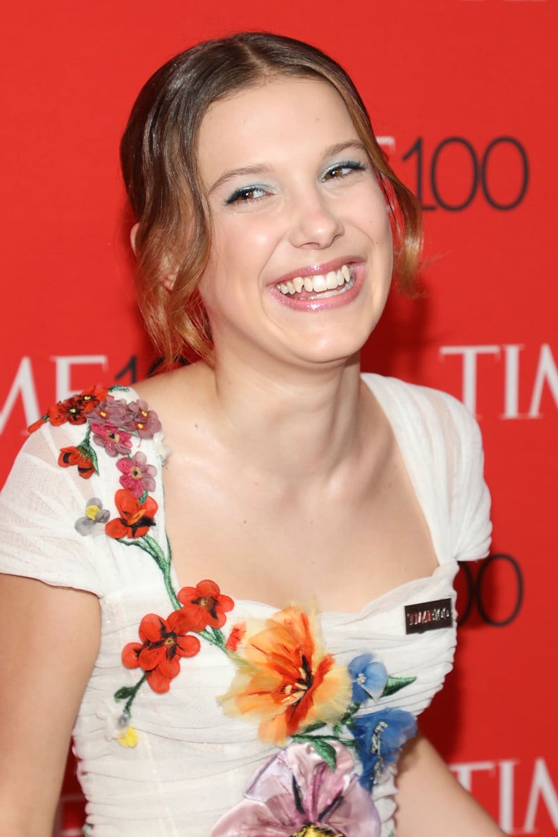 princess polly baby blue dress Millie Bobby Brown Dons Mesh Dress to 'Stranger Things' FYC Event