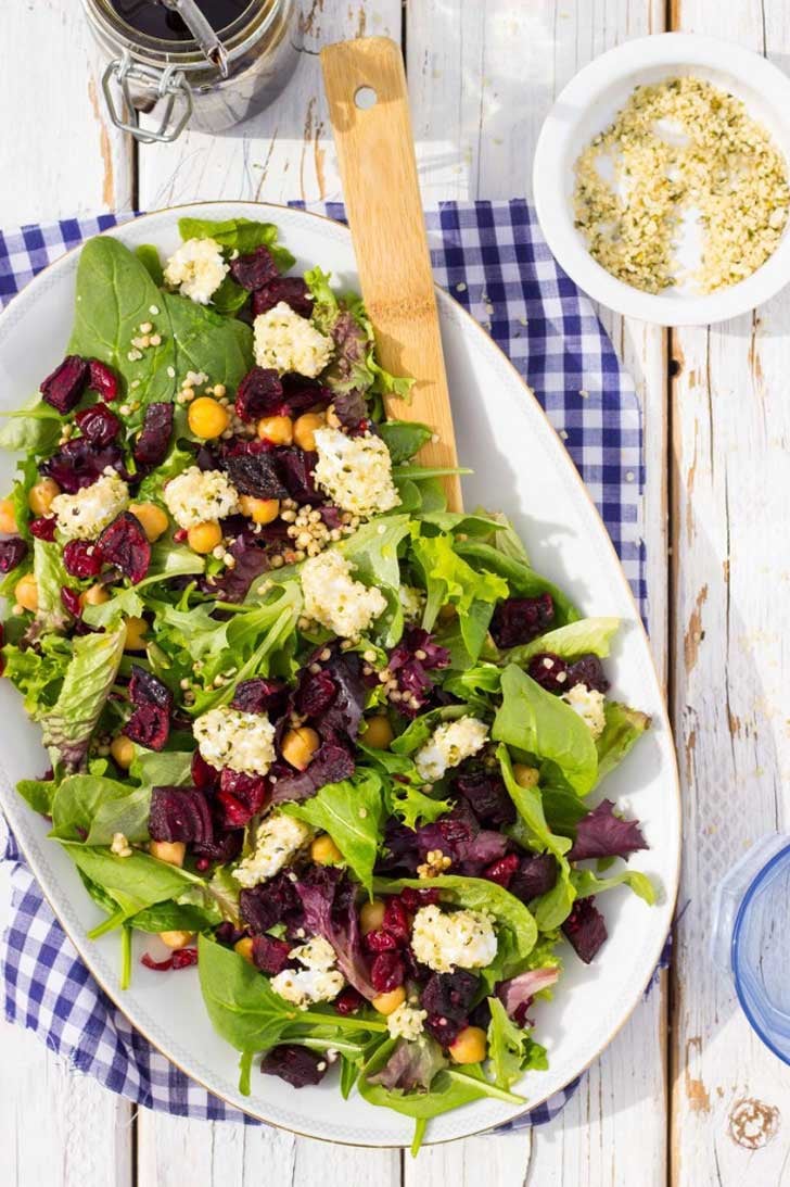 Roasted Beet, Chickpea, Goat Cheese, and Sorghum Salad
