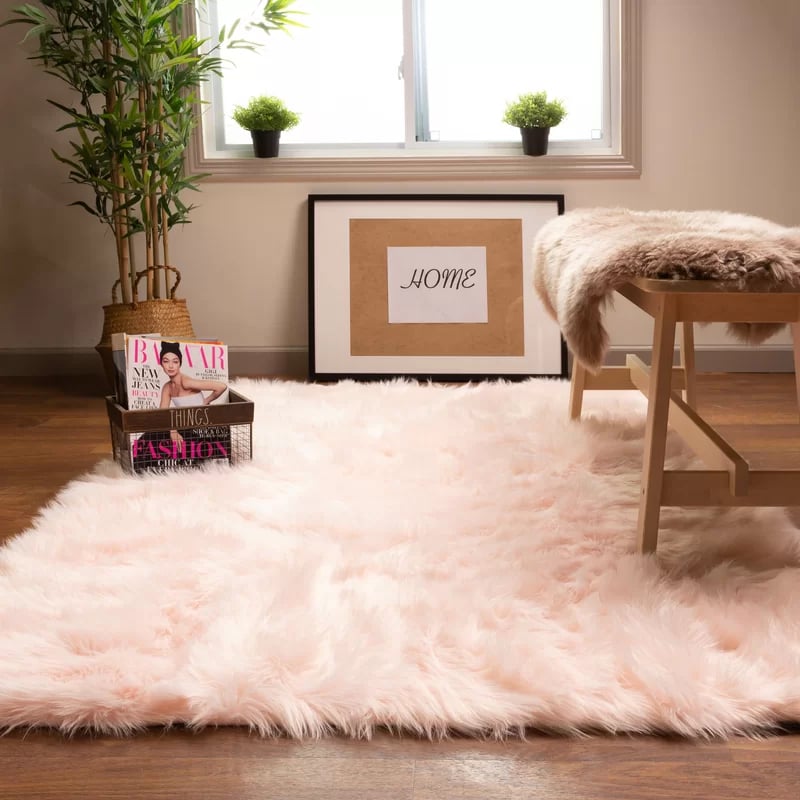 House of Hampton Charlotte Handmade Shag Faux Sheepskin Pink Area Rug