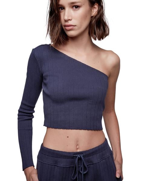 Ribbed One-Shoulder Crop Top