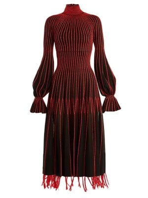 Alexander McQueen Contrast Stitching High Neck Silk Dress