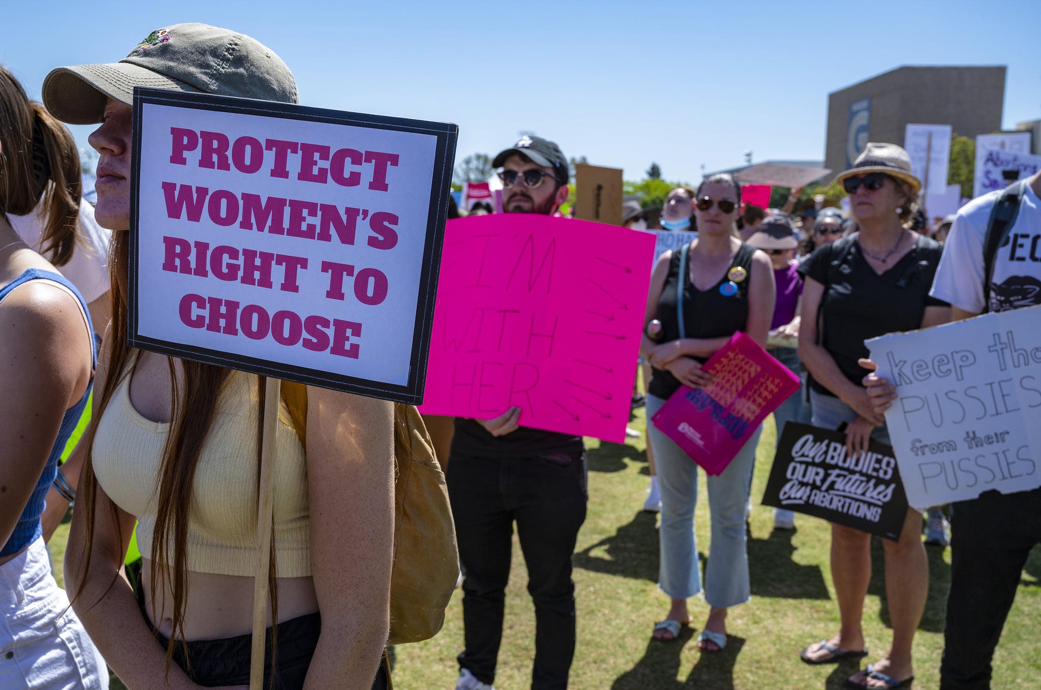 Santa Ana, CA - May 14: Many of the thousands of people attending the Bans Off Abortion rally carried signs for women's rights at Centennial Park in Santa Ana on Saturday, May 14, 2022. (Photo by Mark Rightmire/MediaNews Group/Orange County Register via Getty Images)