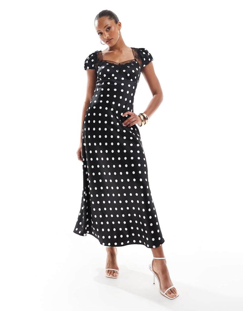 4th & Reckless Satin Lace Trim Cap Sleeve Maxi Dress