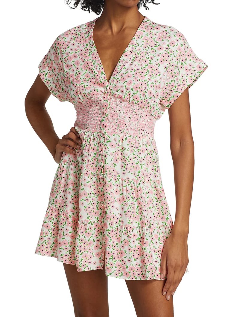 Alice + Olivia Keela Floral Print Smocked Button-Front Dress