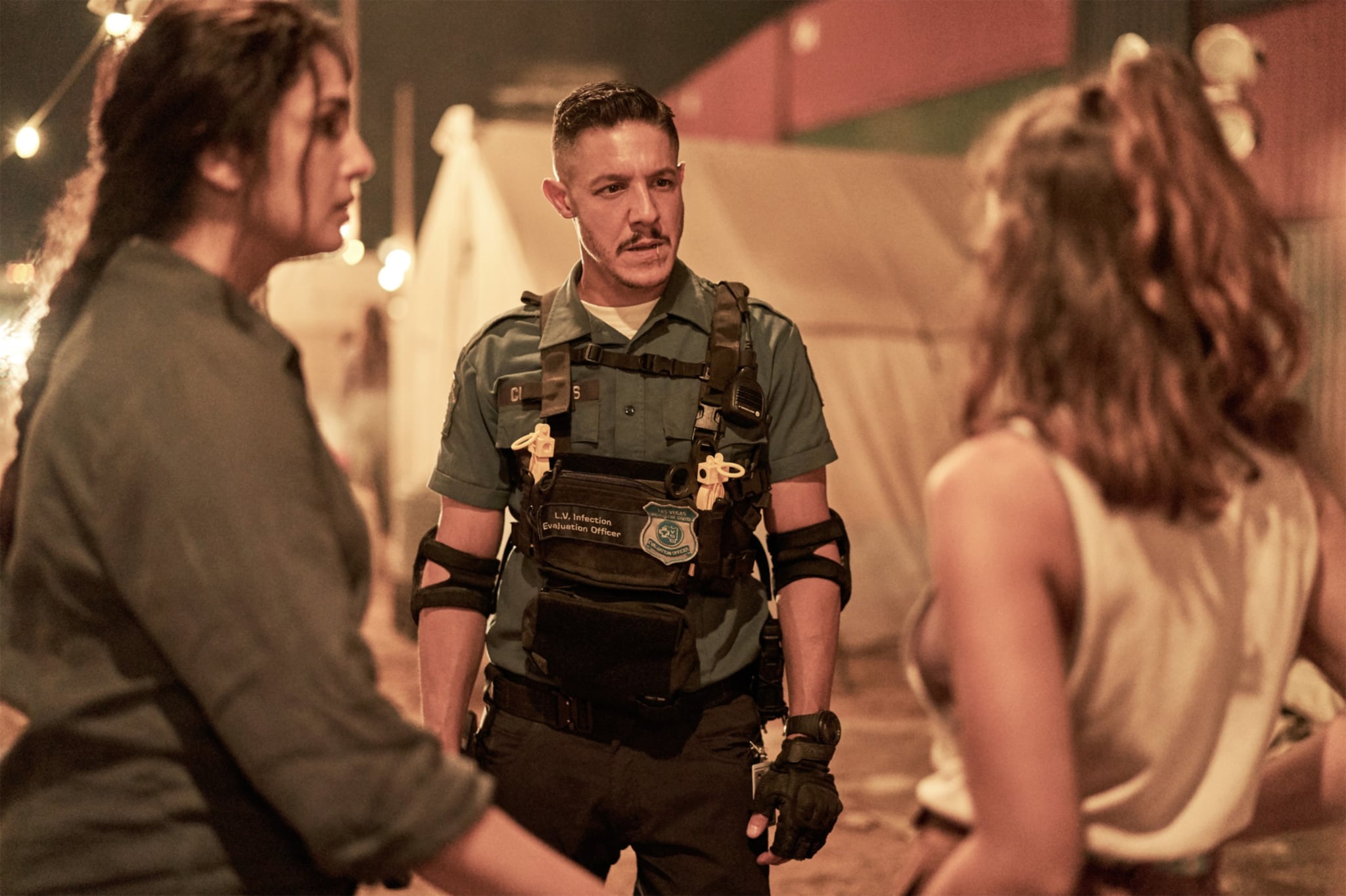 ARMY OF THE DEAD, from left: Huma Qureshi, Theo Rossi, Ella Purnell, 2021. ph: Clay Enos /  Netflix / courtesy Everett Collection