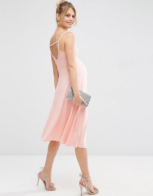 Asos Midi Skater Dress With Strappy Back And Wrap Front Maternity