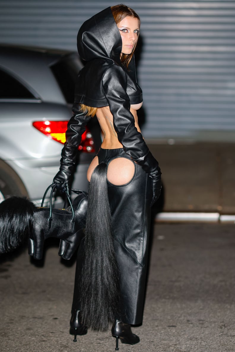 Julia Fox Wearing a Leather Butt-Cutout Skirt