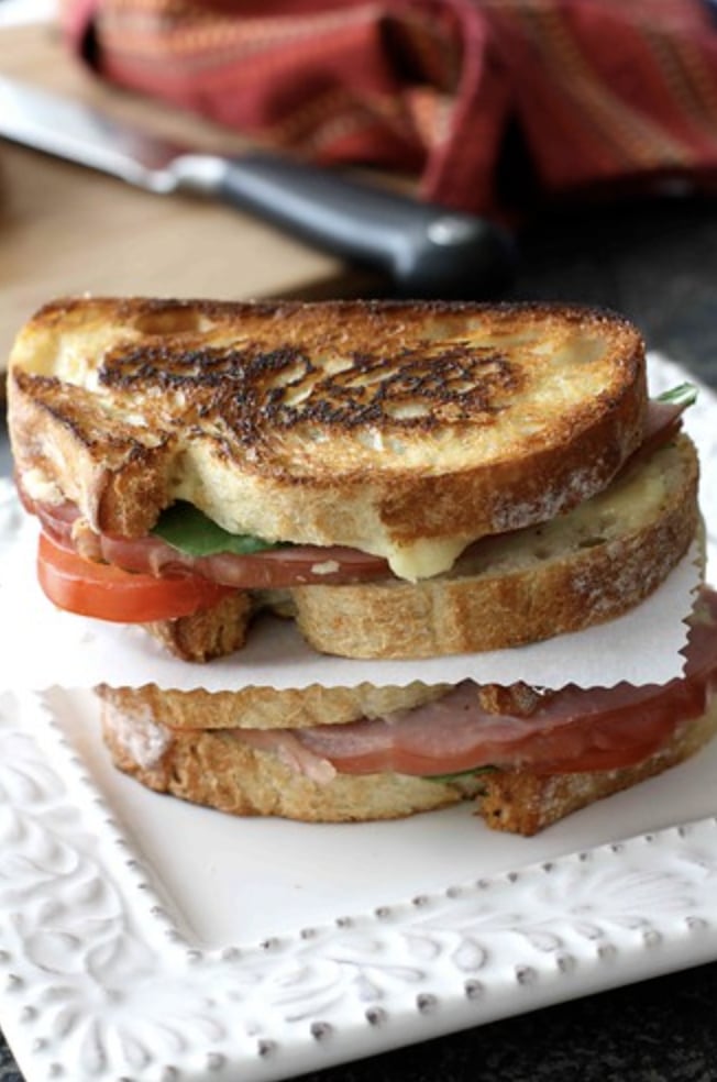 Grilled Cheese Sandwich With Jarlsberg Fondue, Ham, and Tomato