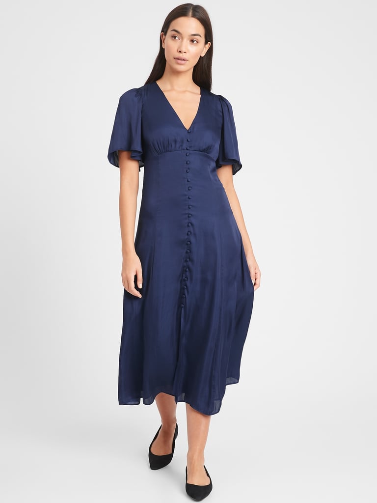 Satin Flutter-Sleeve Midi Dress | Best New Banana Republic Clothes For ...