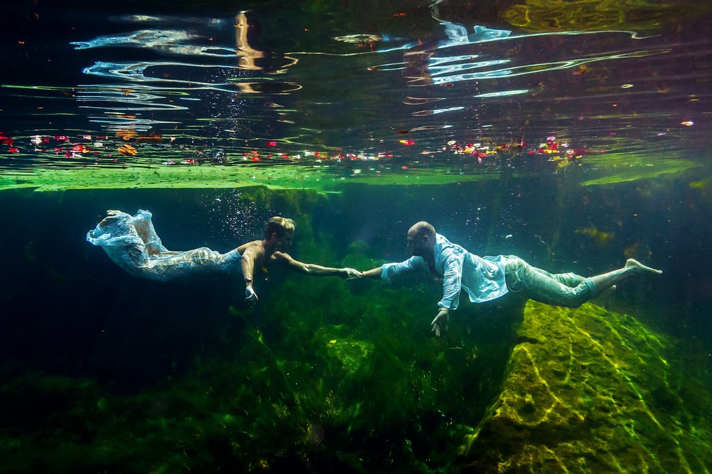 Underwater Trash-the-Wedding-Dress Shoot
