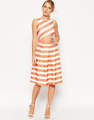 ASOS Midi Dress in Structured Stripe Rib With Cut Out