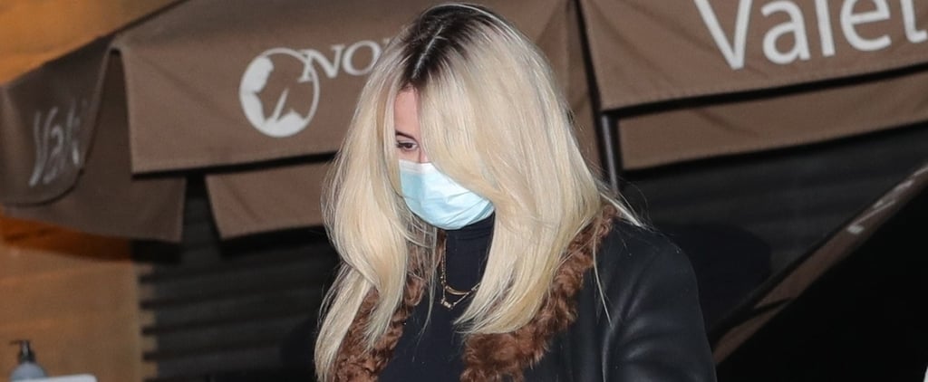 Selena Gomez's Black Miniskirt With a Shearling Trench Coat