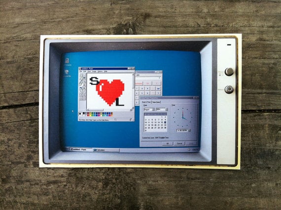retro computer wedding invitation set